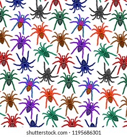 Spiders Pattern Colorful Tarantulas Decorative Halloween Background