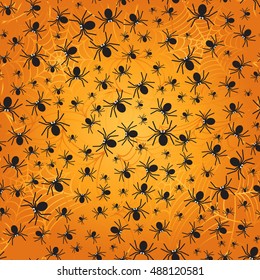 Spiders seamless pattern. Black spiders silhouette. Halloween background. Vector illustration