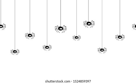 Spiders. Seamless pattern with cute cartoon spiders hanging on cobweb. Vector illustration for Halloween.