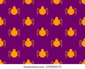 Spiders seamless pattern. Halloween background with orange spiders on a purple background. Happy Halloween October 31st. Festive design for wallpapers, posters and banners. Vector illustration