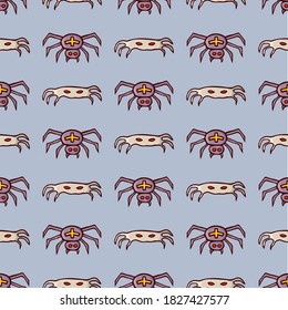 Spiders seamless pattern. Hand drawn doodle cartoon elements of Halloween celebration. Vector colorful illustration.