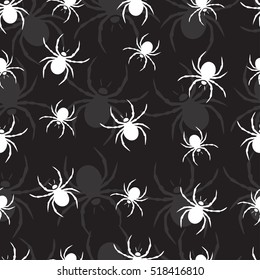 Spiders seamless pattern, insects vector background, black and white illustration, monochrome. For fabric design, wallpaper, wrapping, print, paper, decoration