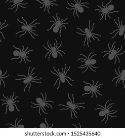 Spiders Seamless Pattern on Black Background. Vector