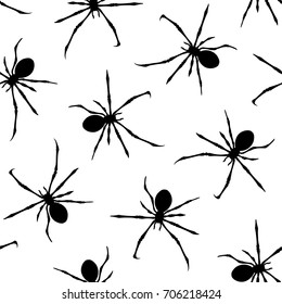 Spiders seamless pattern. Silhouette insects vector illustration, isolated on white background. For fabric design, wallpaper, wrapping, print, decoration.