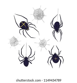 Spiders set. Symbol of phobias and horrors. Design for Halloween.