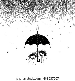 spiders under the umbrella hiding from the rain