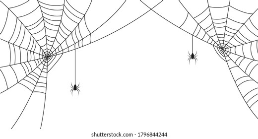 Spiders and web. Background with space for Halloween banner with with spiderweb and spider. Vector illustration.