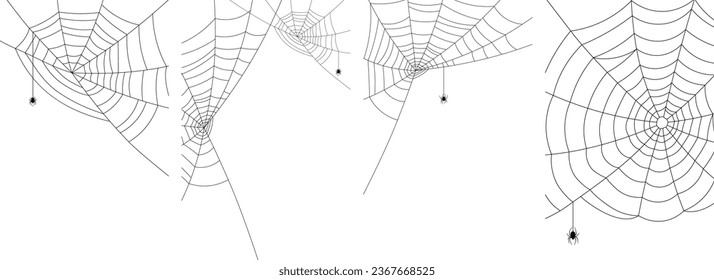 Spiders and web. Background with space for Halloween banner with with spiderweb and spider. Vector illustration.