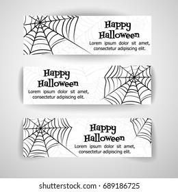 Spider's web. Black and white vector banners for halloween