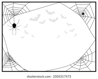 Spiders Web Square Frame with Flying Bats in Black. Seasonal national Halloween holiday vector