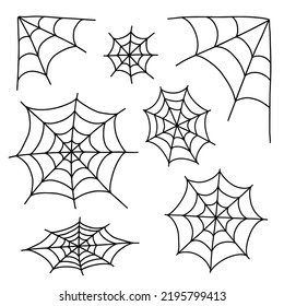 Spider's web vector doodle set. Hand drawn different kinds of spider web isolated