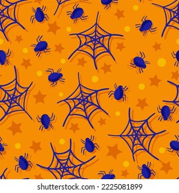 Spiders with Web Vector Seamless Halloween Pattern Design