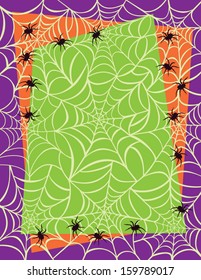 Spiders and webs Halloween Background with area for text.