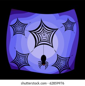 Spiders webs and halloween navy-blue sky. Vector illustration