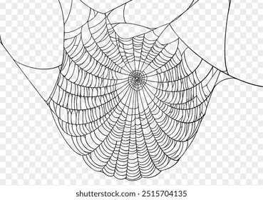 Spiderweb background for Halloween party  isolated png or transparent texture, blank space for text, element template for poster, brochures, online advertising ,vector illustration 