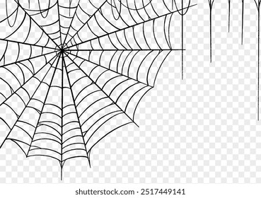 Spiderweb background for Halloween party  isolated png or transparent texture, blank space for text, element template for poster, brochures, online advertising ,vector illustration 