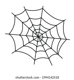 spiderweb black linear icon. Halloween outline sign. Monochrome spider web thin line pictogram isolated on white backdrop. Decorative element for invitations cards, textile, print and design.