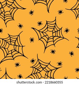 Spiderweb black linear vector seamless pattern. Halloween texture. Monochrome spider web background.