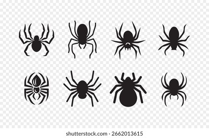 Teia de aranha com coleção de vetores de aranhas pretas, isolado no fundo branco, ilustração vetorial eps 10.
