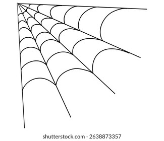 Spiderweb corner line border, gothic scary hanging net frame. Simple spooky halloween decoration. Cobweb spider trap.