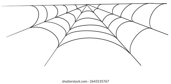 Spiderweb corner line border, gothic scary hanging net frame. Simple spooky halloween decoration. Cobweb spider trap.