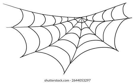 Spiderweb corner line border, gothic scary hanging net frame. Simple spooky halloween decoration. Cobweb spider trap.