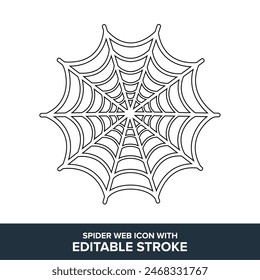 Spiderweb Flat Vector Icon with Editable Stroke