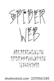 Spiderweb Font. Spooky Halloween Alphabet. Funny Decorative Halloween Holiday Letters and Numbers.