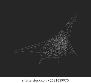 Ícone de vetor realista de decoração de padrão geométrico Spiderweb. Decoração de teia de aranha de Halloween pendurada no canto ilustração de objeto 3d em preto