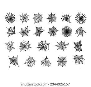 Spiderweb gossamer cobweb hand drawn vector illustration.