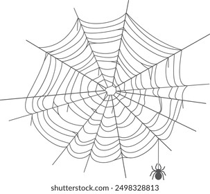 Spiderweb graphic element. Round net black silhouette isolated on white background