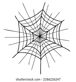 Spiderweb. Halloween Cobweb. Close Up. Linear Hand Drawing. Vector Illustration