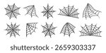 spiderweb for halloween. spider web doodle hand drawn icon set. Outline drawing spider web line clipart symbol collection. Vector illustration