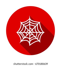 Spiderweb icon isolated on red background with long shadow. flat icon