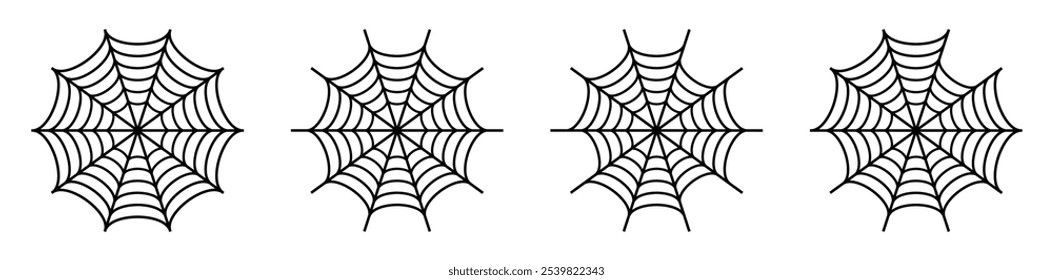 Colección de iconos de telaraña. Conjunto de iconos de vector de telaraña aislado. Símbolo de icono de telaraña. Marco de Web de araña línea negra. Ilustración vectorial.