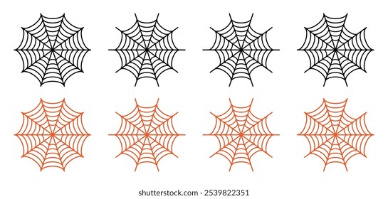 Colección de iconos de telaraña. Conjunto de iconos de vector de telaraña aislado. Símbolo de icono de telaraña. Marco de Web de araña línea roja y negra. Ilustración vectorial.