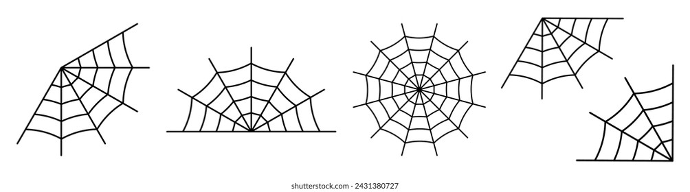 Spiderweb icons set. Sticky trap of intertwining dangerous vector lines. Black mesh patterns. Vector illustration