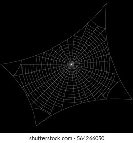 Spiderweb. Isolated on black background. Vector outline illustration.