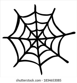 Spiderweb, isolated simple hand drawn vector illustration in black and white, Halloween decoration