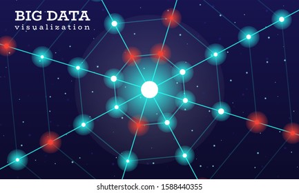A spiderweb made from technological lines. Big data innovation technology. Blockchain network analysis. Ai tech futuristic wireframe. Vector illustration on dark blue background