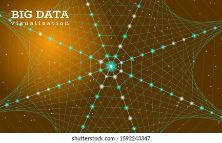A spiderweb made from technological lines. Big data innovation technology. Blockchain network analysis. Ai tech futuristic wireframe. Artificial intelligence. Vector illustration on orange background