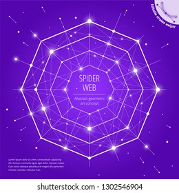 The spiderweb and network geometric art concept. Flyer, brochure layout template. The web and Internet symbol drawn with editable strokes weight. A blockchain technology abstract vector illustration.