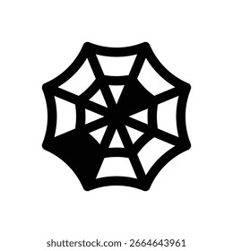 Teia de aranha. Ícone de vetor de traçado com contorno e detalhes preenchidos em preto.