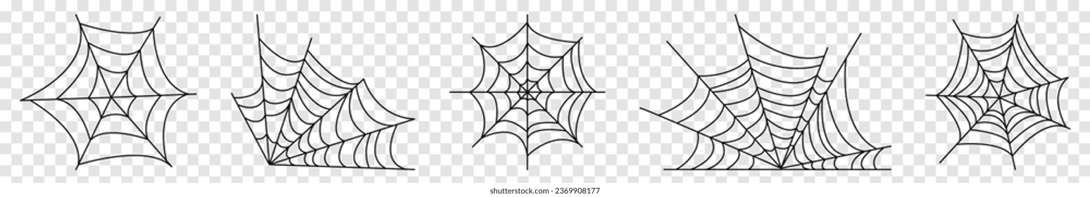 Spiderweb set. Cobweb collection. Design for Halloween decoration. Vector illustration isolated on transparent background
