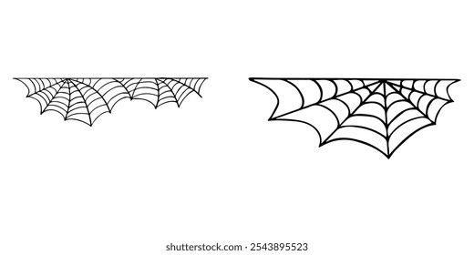 Spiderweb set. Cobweb, Spiderweb icons collection. Black mesh patterns with halloween party ornament. Sticky trap of intertwining dangerous vector lines ilustration