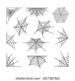 Spiderweb set vector illustration isolated on white background.  Halloween decoration design elements.