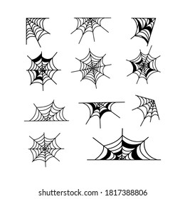 Spiderweb set vector illustration isolated on white background.  Halloween decoration elements.
