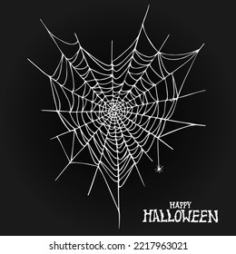 Spiderweb in the shape of a heart with a spider hanging on a cobweb. Print for T-shirts. Halloween design. Vector illustration.