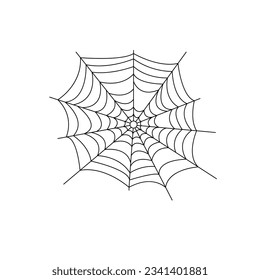 Spiderweb simple hand drawn vector outline illustration of doodle fancy Halloween scary decor elements, clipart perfect for Halloween party, cartoon spooky character