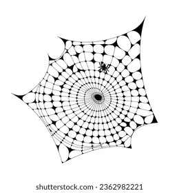 Spiderweb With Spider, Isolated On White Background. Flat Vector Illustration